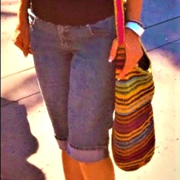 90s BONGO Jeans Capris Sz 9 Blue Cuffed 100% COTTON Preppy Coastal Vintage - Picture 7 of 14